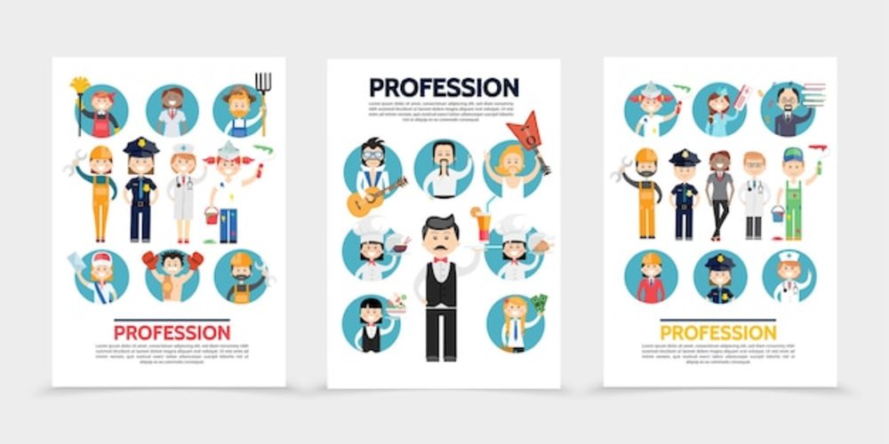 平面職業小冊子設計 為設計師、農民、建設者、醫生、警察、畫家與郵遞員打造專業形象